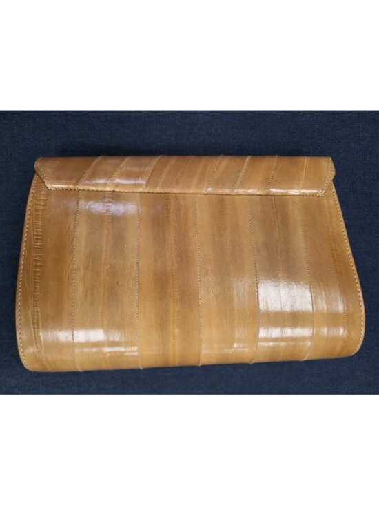 Genuine Eel Skin Vintage Shoulder Bag, Made in Korea, Tan  Vintage Genuine EEL Skin Tan Leather Detachable Clutch Bag Purse *SEE*